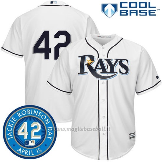 Maglia Baseball Uomo Tampa Bay Rays Jackie Robinson Cool Base Bianco Majestic